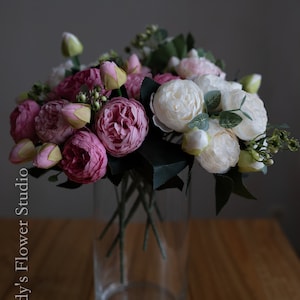 10 bouquets de pivoines séchées à grosse tête Fleur artificielle Décoration de mariage/maison Cadeaux Best-seller multicolore image 8