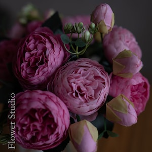 10 bouquets de pivoines séchées à grosse tête Fleur artificielle Décoration de mariage/maison Cadeaux Best-seller multicolore image 6