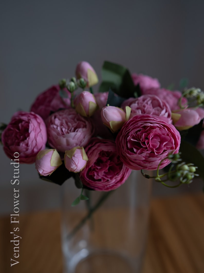 10 bouquets de pivoines séchées à grosse tête Fleur artificielle Décoration de mariage/maison Cadeaux Best-seller multicolore image 4