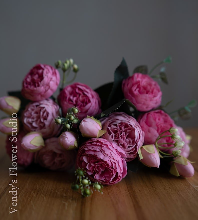 10 bouquets de pivoines séchées à grosse tête Fleur artificielle Décoration de mariage/maison Cadeaux Best-seller multicolore image 3