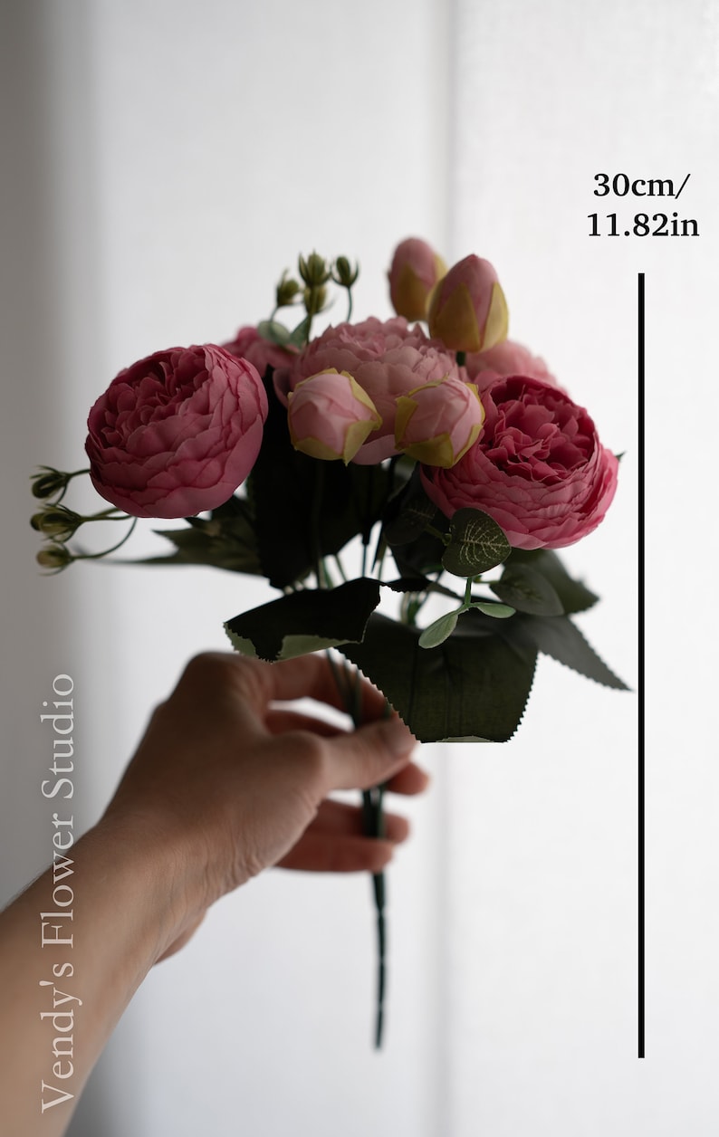 10 bouquets de pivoines séchées à grosse tête Fleur artificielle Décoration de mariage/maison Cadeaux Best-seller multicolore image 2