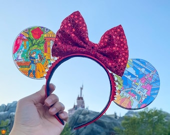 Be our guest Faux stained glass vitral ears / Beauty and the beast stained glass windows / Resin mouse ears