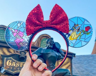 Faux Stained Glass Beauty and the Beast Mouse Ears | Handmade Belle-Inspired Headband for Disney Parks