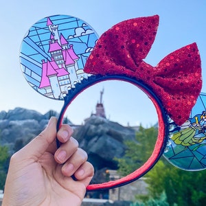 Faux Stained Glass Beauty and the Beast Mouse Ears | Handmade Belle-Inspired Headband for Disney Parks image 3