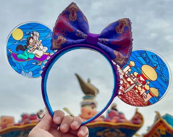 Aladdin and jasmine faux stained glass ears/ Aggrabbah ears/ magic carpet bow headband