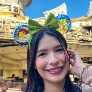 Orejas de ratón de vidrio de colores Grogu, diadema de resina de Baby Yoda de Star Wars, diadema de Disney Park de The Mandalorian