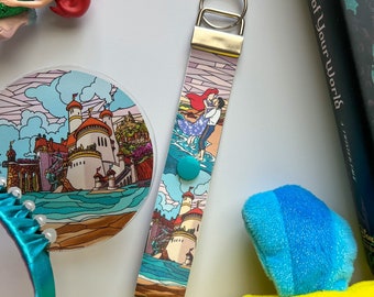 Ariel and Eric Keychain: Stained Glass Little Mermaid Ear Holder