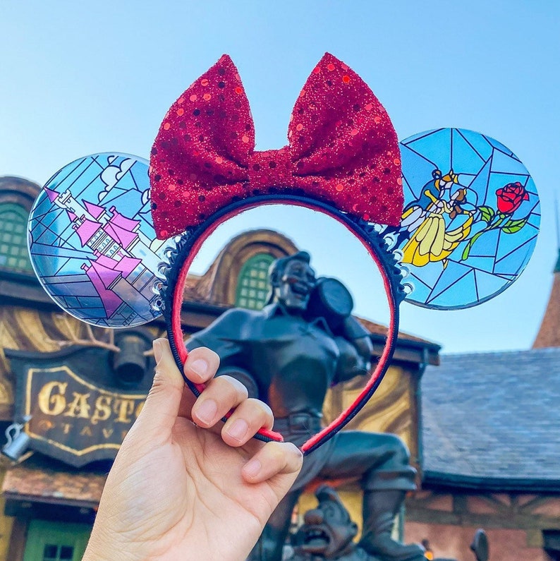 Faux Stained Glass Beauty and the Beast Mouse Ears | Handmade Belle-Inspired Headband for Disney Parks image 1