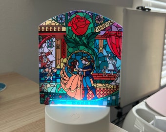 Beauty and the Beast Stained Glass LED Lamp: Fairytale Home Decor