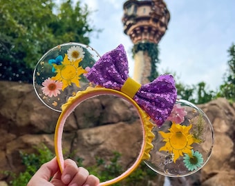 Resin pressed flowers Rapunzel inspired mouse ears/ tangled ears /