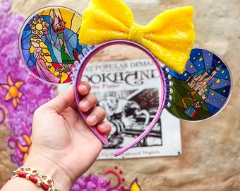 Rapunzel Faux Stained Glass Mouse Ears, Tangled Resin Disney parks Ears, Handmade Headband