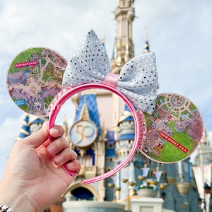 Rosa und Silber glitzernde Disney Landkartenohren