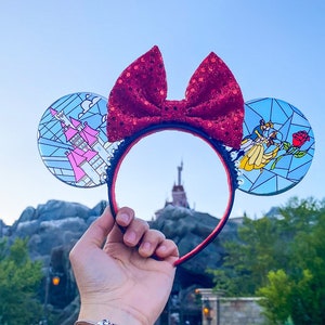 Faux Stained Glass Beauty and the Beast Mouse Ears | Handmade Belle-Inspired Headband for Disney Parks image 4