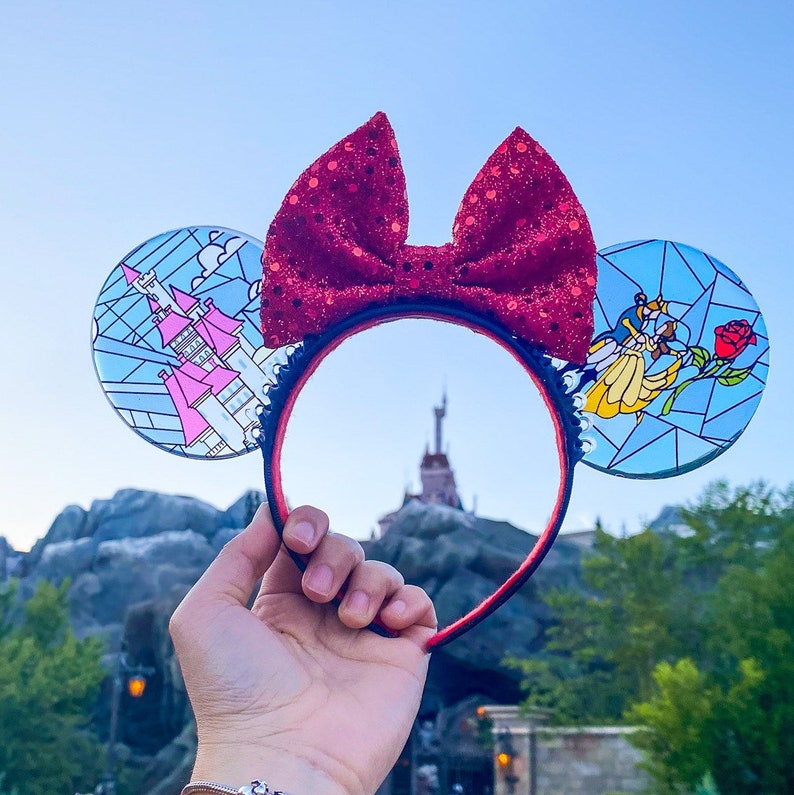 Faux Stained Glass Beauty and the Beast Mouse Ears | Handmade Belle-Inspired Headband for Disney Parks image 4