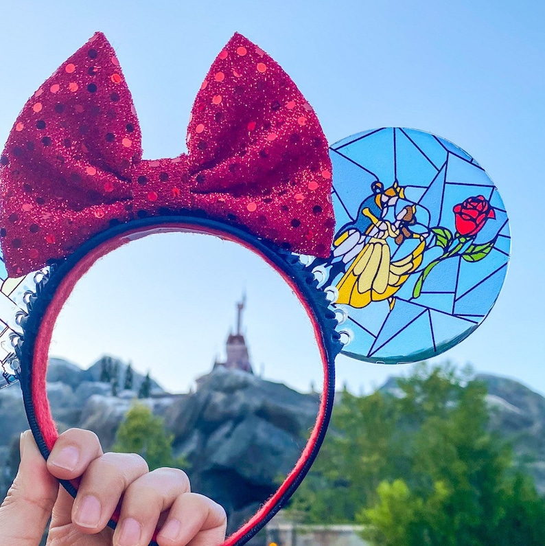 Faux Stained Glass Beauty and the Beast Mouse Ears | Handmade Belle-Inspired Headband for Disney Parks image 2