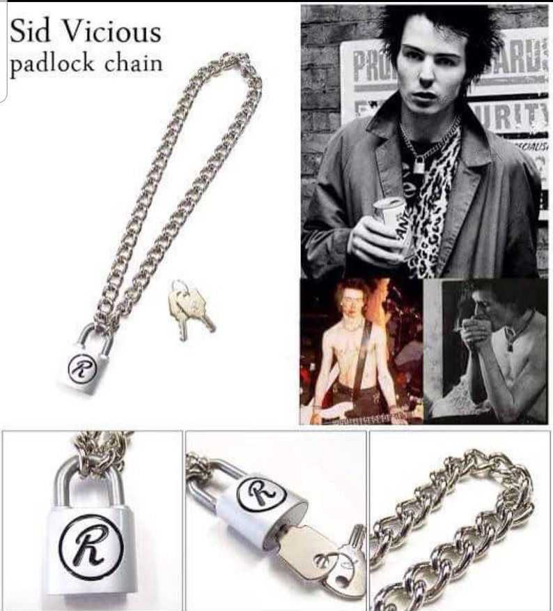 Sex pistols Sid Vicious 'R' padlock & chain, plus Nancy Spungen Pistol neckchain combination image 3