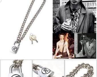 オリジナル シド・ヴィシャス「R」南京錠チェーンネックレス、鍵2個