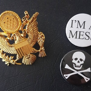 Sex pistols Sid Vicious badge set, 'im a mess', skull & crossbones Ramones eagle