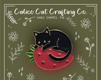 Strawberry Black Cat Hard Enamel Pin