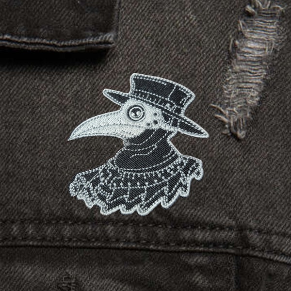 Silver Plague Doctor Iron On Patch | Embroidery Patch | Plague | Virus | Plague Nurse | Witchy | Halloween | Spooky