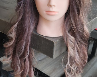 26 Inch (26") Lace Front Balayage 100%  Human Hair Wig Gunmetal Gray with Cool Silver