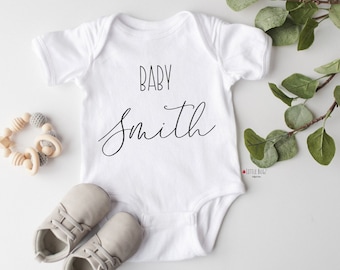 Last Name Baby Onesie®, Pregnancy Announcement reveal to family, Pregnancy Reveal Onesie®, last name Baby Bodysuit,