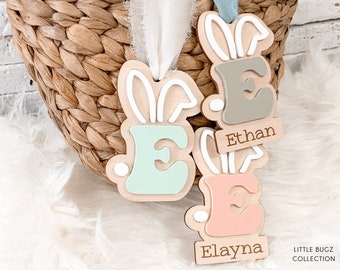 Etiqueta de cesta de Pascua acrílica retro, nombre personalizado e inicial