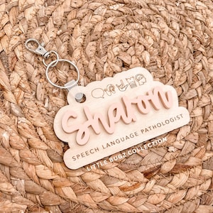 Custom SLP Acrylic Name Keychain | Speech Language Pathologist Gift | Personalized Keyring with Engraved Icons for SLPs