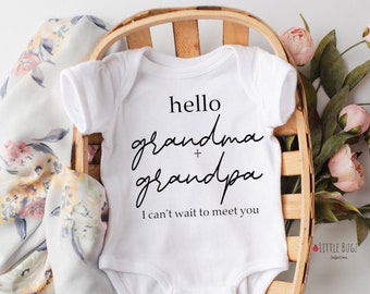 Hello Grandma + Grandpa baby onesie®, promoted to grandma onesie®, personalized grandparent onesie®, due date onesie for grandparents