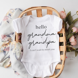 Combinaison bébé Hello grand-mère et grand-père®, promue grenouillère grand-mère®, grenouillère grand-parents personnalisée®, grenouillère pour grands-parents