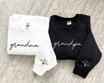 grandma sweatshirt with grandchildren's names, grandpa sweatshirt with grandchildren's names, sweatshirts for grandparents