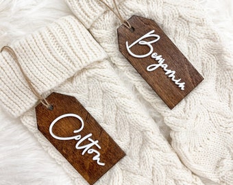 stained christmas christmas stocking tags, name tags for christmas, 3d wooden name tags, family name tags