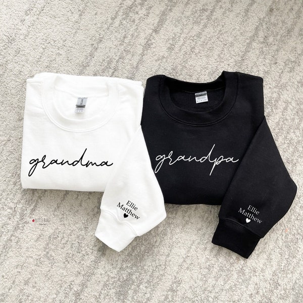 grandma sweatshirt with grandchildren's names, grandpa sweatshirt with grandchildren's names, sweatshirts for grandparents