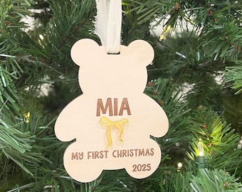 Adorno de osito de peluche personalizado, adorno para la primera Navidad del bebé, regalo de recuerdo personalizado para bebé