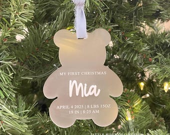 Personalisierte Teddybär Ornament | Benutzerdefinierter Name Babys erstes Weihnachtsandenken | Hölzerner Bär Weihnachtsbaum-Dekorations-Geschenk