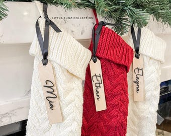 Etiquetas personalizadas para calcetines navideños / Nombre acrílico 3D, etiqueta de madera