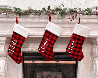 Personalized Family Christmas Stockings,Buffalo Plaid Christmas Stockings,Personalized Christmas Stocking, red plaid Christmas Stockings,