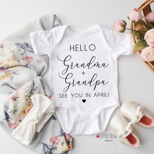 Hello Grandma + Grandpa Baby Onesie®,baby announcement to grandparents , Pregnancy announcement Onesie® for grandparents,