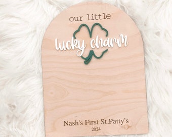 our little lucky charm wooden sign, baby's first st.patrick's day, baby feet keepsake, baby's first st patty's