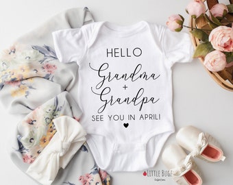 Hello Grandma + Grandpa Baby Onesie®,baby announcement to grandparents , Pregnancy announcement Onesie® for grandparents,