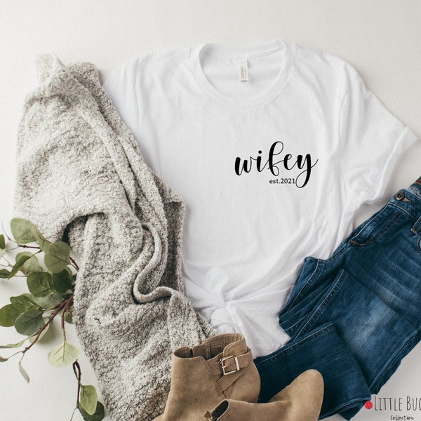 Wifey est t-shirt, Mrs. established t-shirt, engagement gift, new bride t-shirt, husband and wife t-shirts,