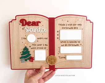 Querido Papá Noel: Libro de Navidad, recuerdo navideño para niños, tablero de la lista de deseos de Papá Noel, cartel de recuerdos navideños, tradición de Nochebuena para niños