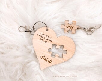 Sie halten ein Stück meines Herzens Schlüsselanhänger Set | Personalisierte Eltern-Kind-Puzzle Schlüsselanhänger
