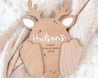 Baby’s First Christmas Reindeer Footprint Sign, Christmas Baby Keepsake, Reindeer Footprint Art