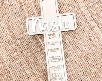 Affirmation Cross, Personalized, Baptism Gift, Dedication, Christening, Baby Keepsake, Religious Decor