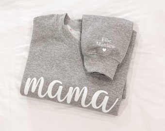 puffed mama sweatshirt, textured mama sweatshirt, daddy puff sweatshirt, names on sleeve , sweatshirt with names, mama daddy sweatshirt