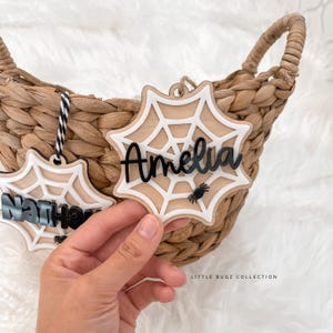 Personalized Spider Web Boo Basket Tag, Acrylic Halloween Name Tag
