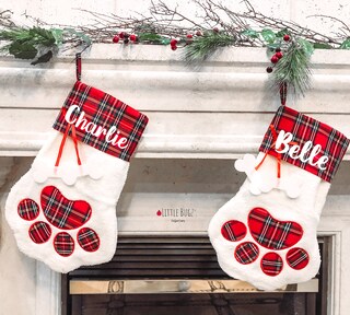 Toyland Calze Natalizie Tradizionali In Tartan | 4 Pezzi 44 Cm | Bordo In Pelliccia Bianca