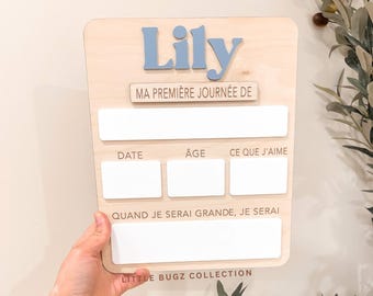 French First Day of School Sign, Custom Name, Interchangeable Board