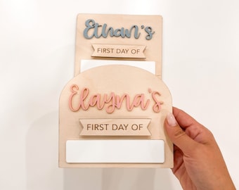 arched back to school sign, first day of school, interchangeable first and last day of school